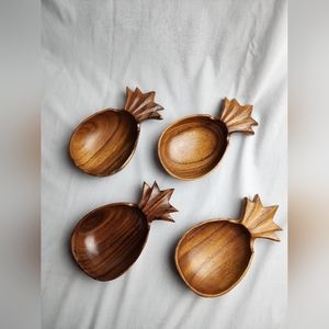 Vintage Genuine ALII WOODS Monkey Pod Honolulu Hawaii 9” Pineapple Bowl set of 4